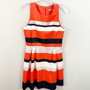 Eliza J Striped Sleeveless Orange/Navy/White Fit and Flare Dress